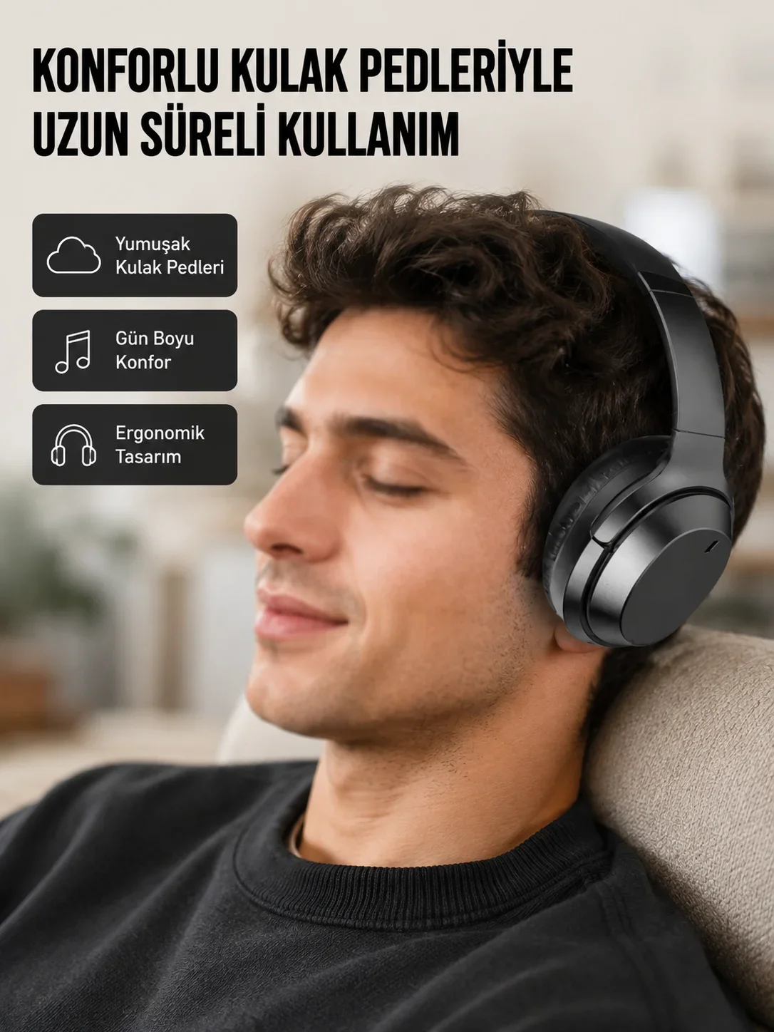 Kablosuz Bluetooth Kulaklık 5.0 18 Saat Kullanım Dinak Sürücü Siyah Yeni Nesil