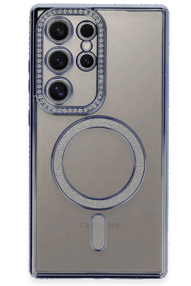 Samsung Galaxy S24 Ultra Kılıf Joke Simli Magneticsafe Kılıf - Mavi görsel 2