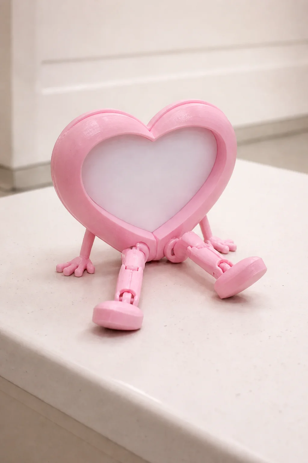 3D Baskı Aşk Kalpli Fotoğraf Çerçevesi - Hareketli Bacaklı Masaüstü Çerçeve-Pembe görsel 2