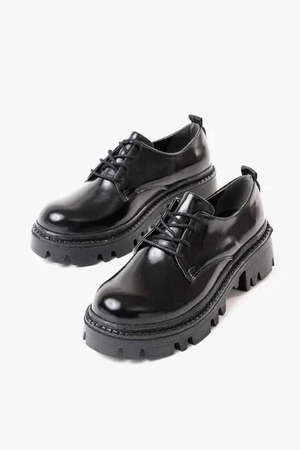 Kadın Rugan Loafer Ayakkabı Ayakkabı Bağcıklı Tabanlı Yüksek Casual Günlük görsel 3