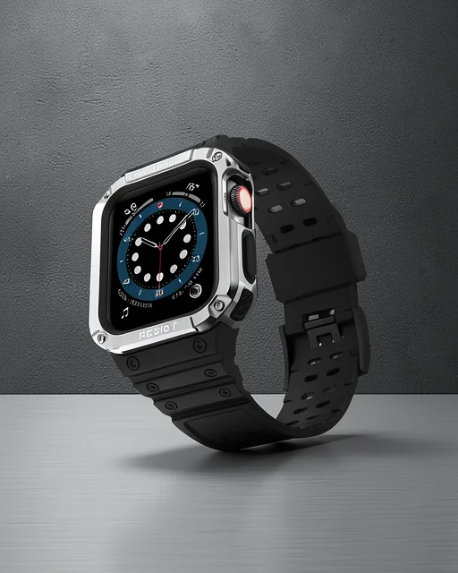 Apple Watch 42mm Kr401 Silikon Kordon - Siyah-gümüş
