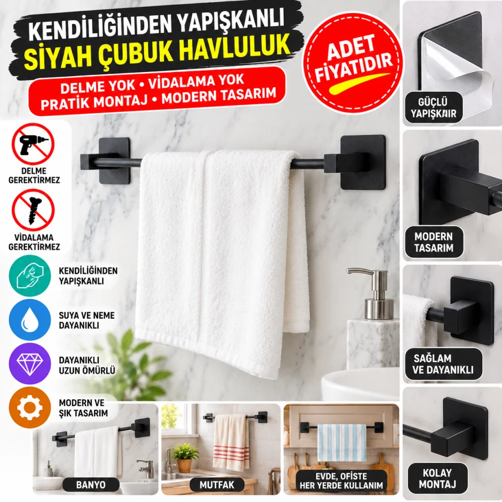 Kendiliğinden Yapışkanlı Siyah Çubuk Havluluk (adet fiyatıdır)