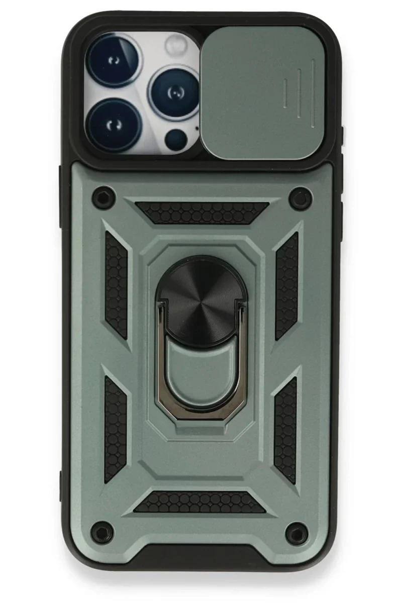 Apple iPhone 15 Pro Max Kılıf Pars Lens Yüzüklü Silikon - Yeşil