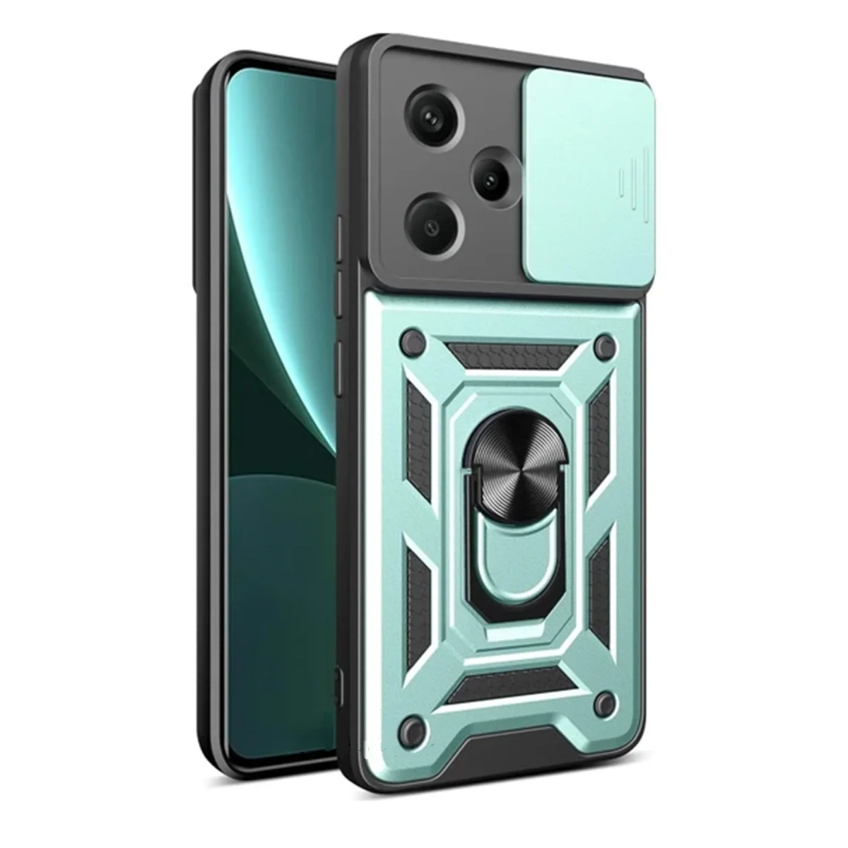 Xiao Red Note 13 Pro Plus Kılıf Pars Lens Yüzüklü Silikon - Yeşil