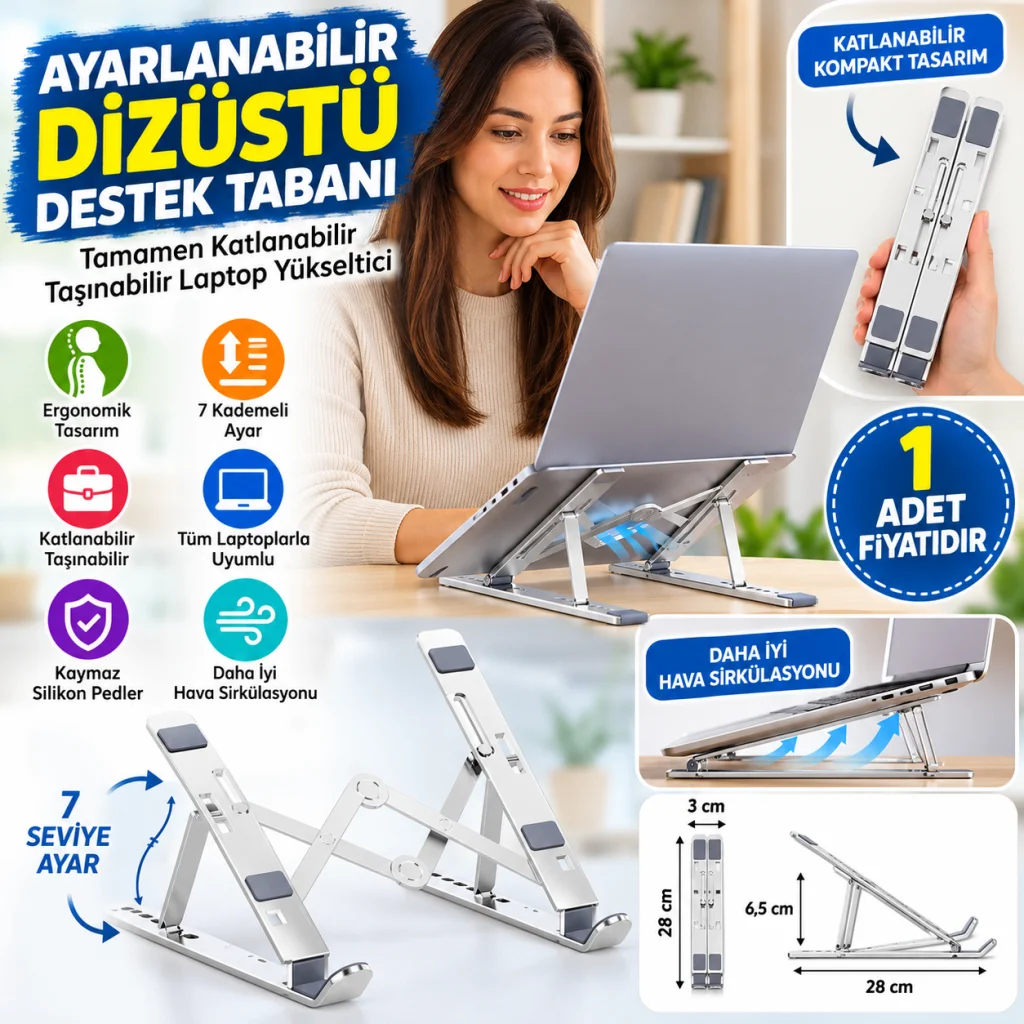 Ayarlanabilir Dizüstü Destek Tabanı Tamamen Katlanabilir Taşınabilir Laptop Yükseltici (adet fiyatıdır)