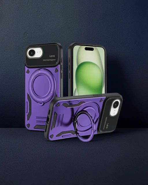 Apple İphone 16e Kılıf Joy Lens Standlı Kapak - Mor