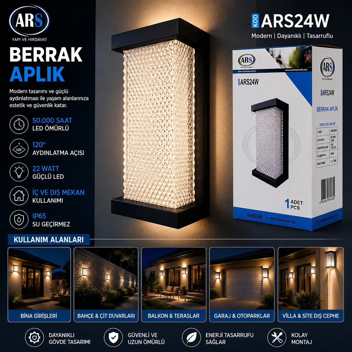 IP66 50.000 Saat Led Ömrü 22W Berrak Led Aplik Duvar Lambası ARS-348954 görsel 2
