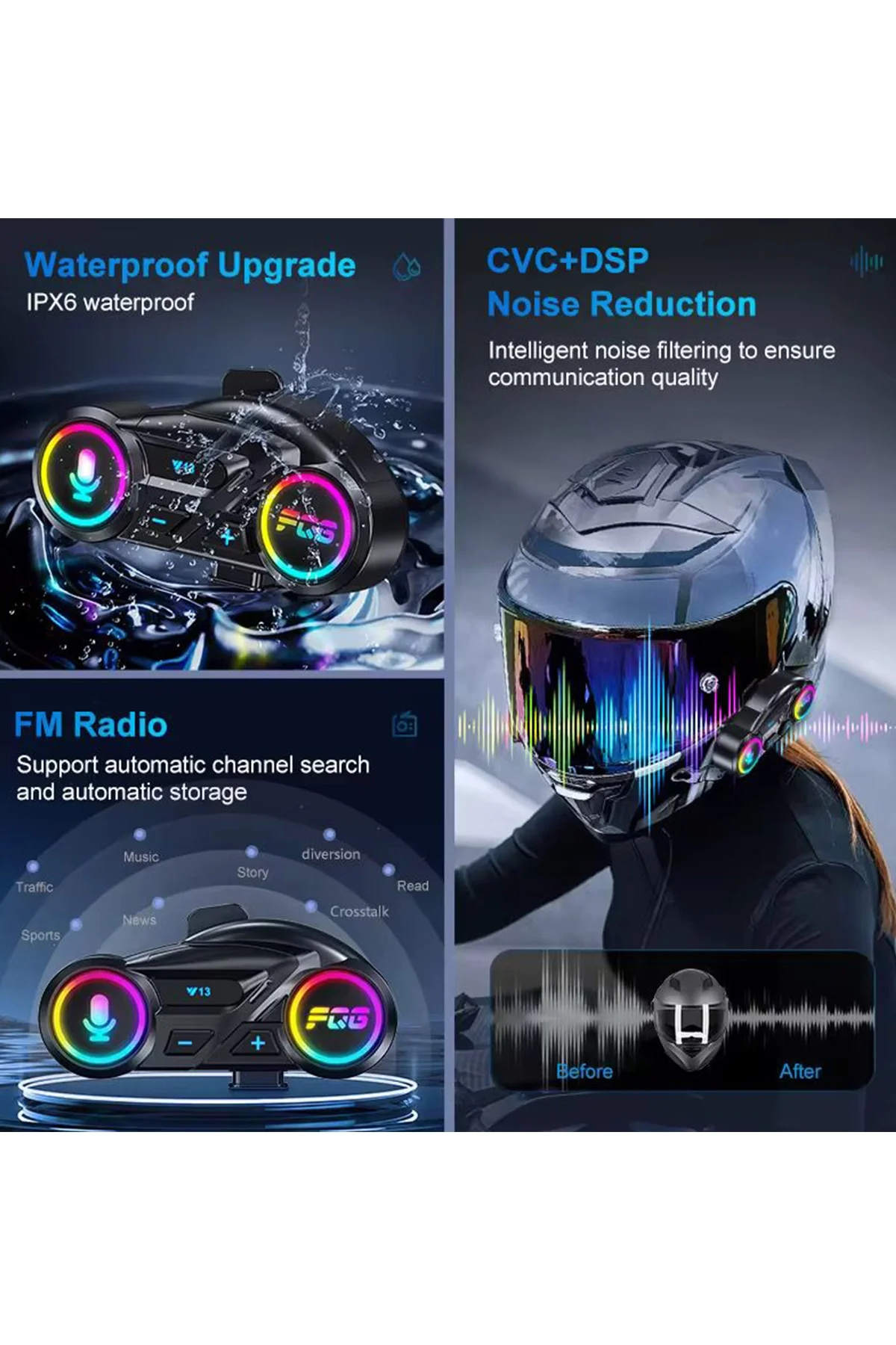 Y13 Motor Kask Kulaklık Rgb Modlu Radyolu Motosiklet Kulaklık 5.3 Bluetooth Intercom görsel 2