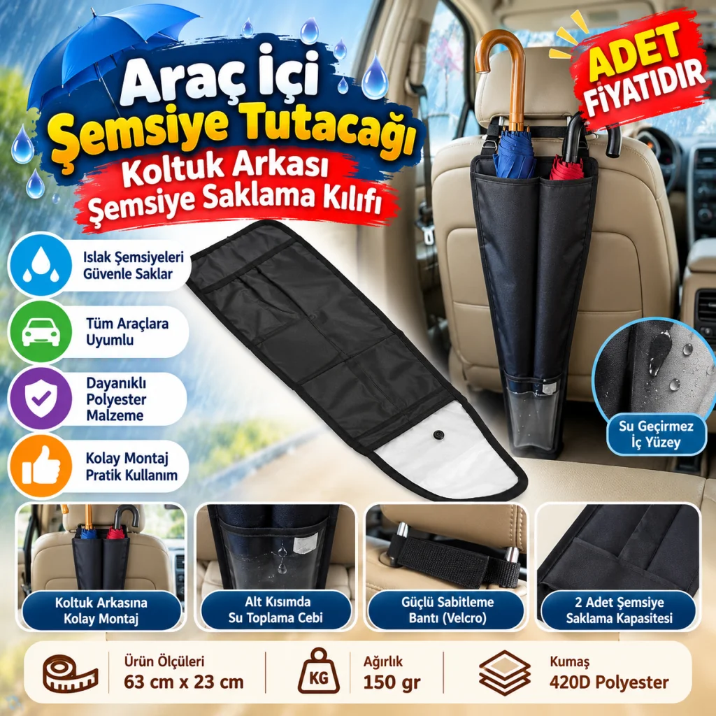 Araç İçi Şemsiye Tutacağı Koltuk Arkası Şemsiye Saklama Kılıfı (adet fiyatıdır)