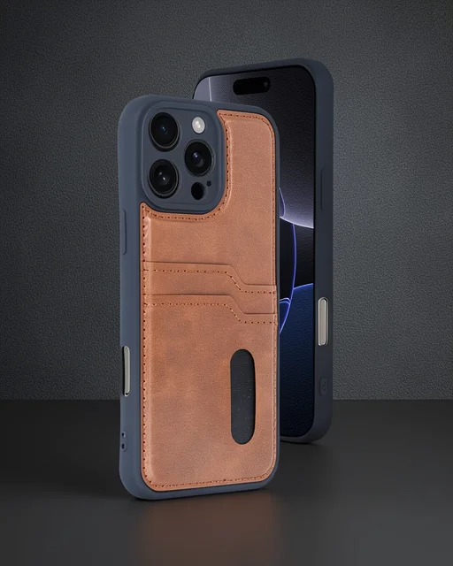 Apple İphone 16 Pro Kılıf Sara Kartvizitli Deri Kılıf - Taba