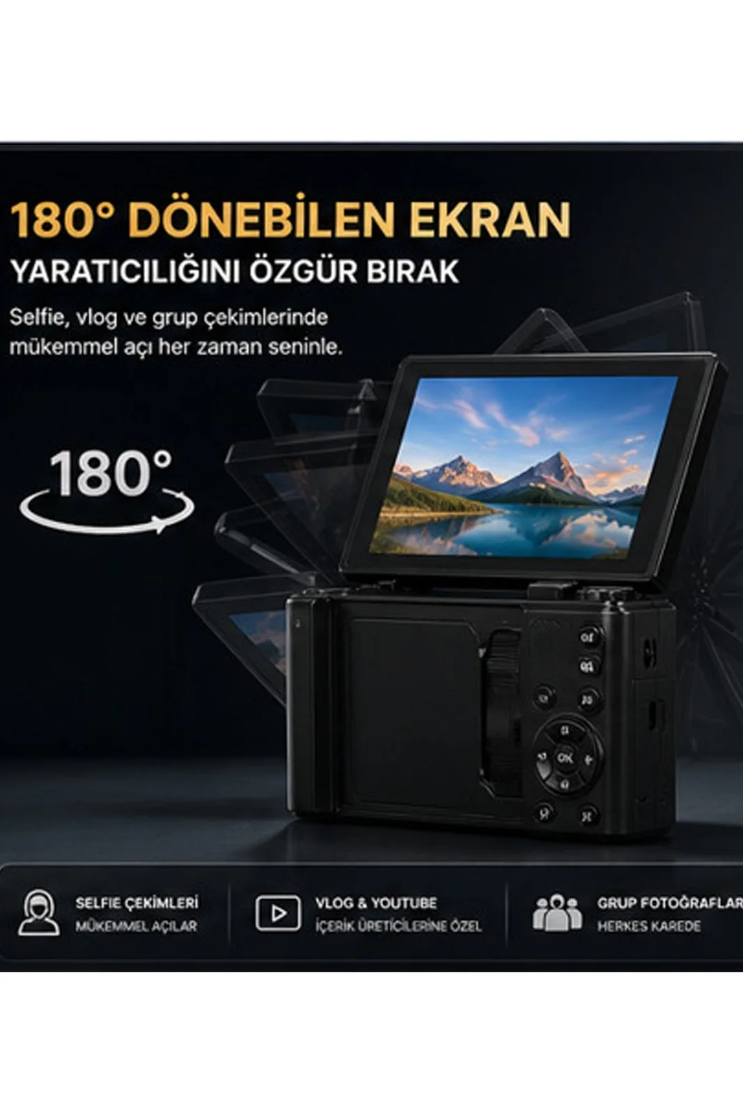 5K 75MP HD Dijital Kamera 18X Dijital Zoom, Flaşlı,3.0 inç Ekranlı Fotoğraf Makinesi görsel 2