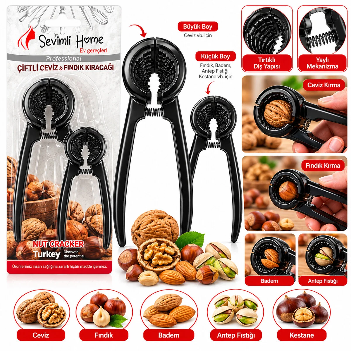 2PCS Set Döküm Metal Fındık - Ceviz Kıracak görsel 2