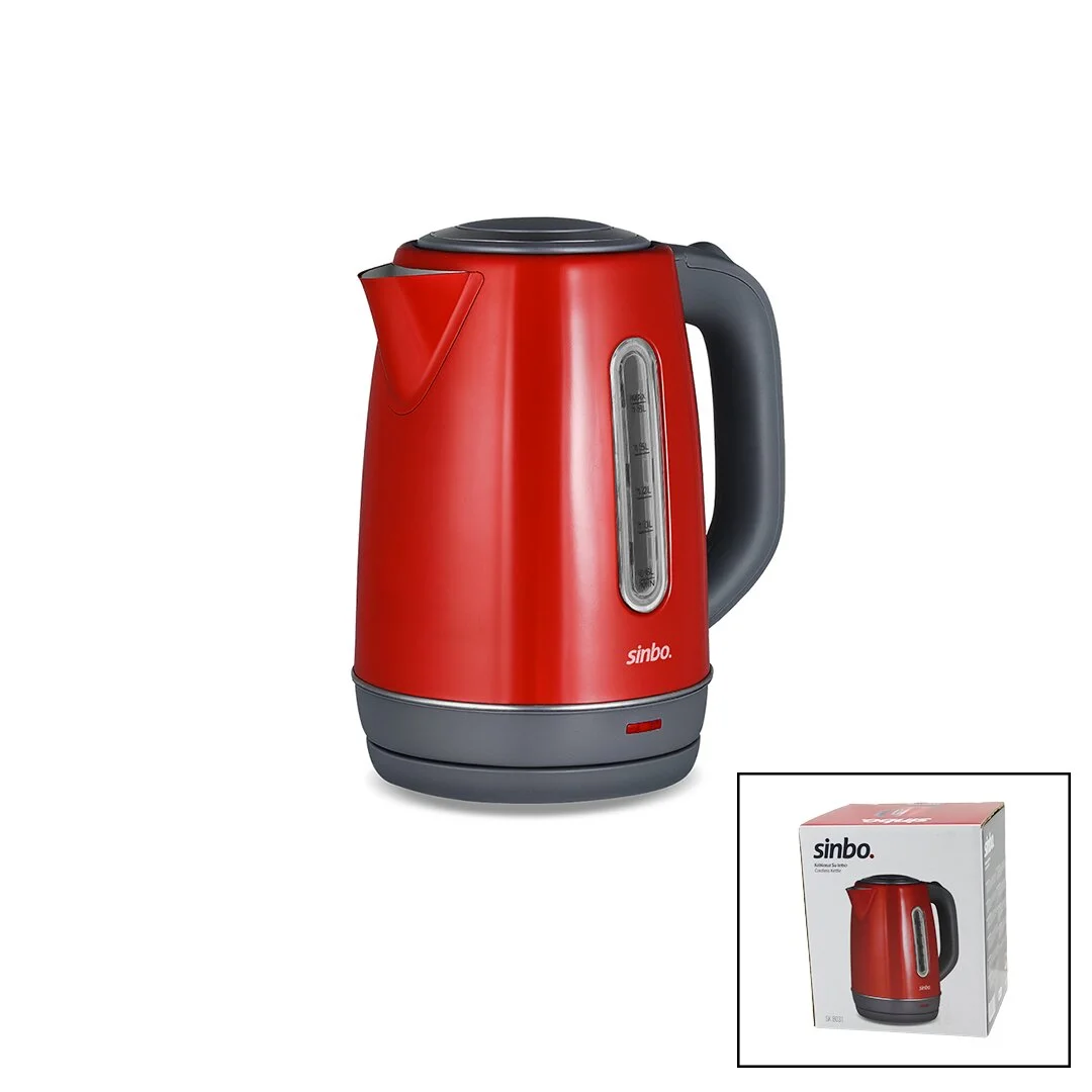 Kırmızı Çelik Kettle Su Isıtıcısı Kablosuz Kullanım 1.8LT 360 Derece Dönebilme Otomatik Kapanma SK-8031