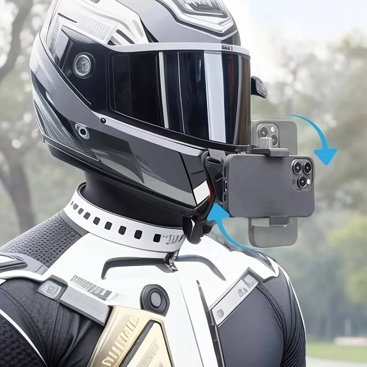 Motorsiklet Kask Önü Takılan Telefon Tutucu Aksiyon Kamerası Takılabilen Aparat görsel 5