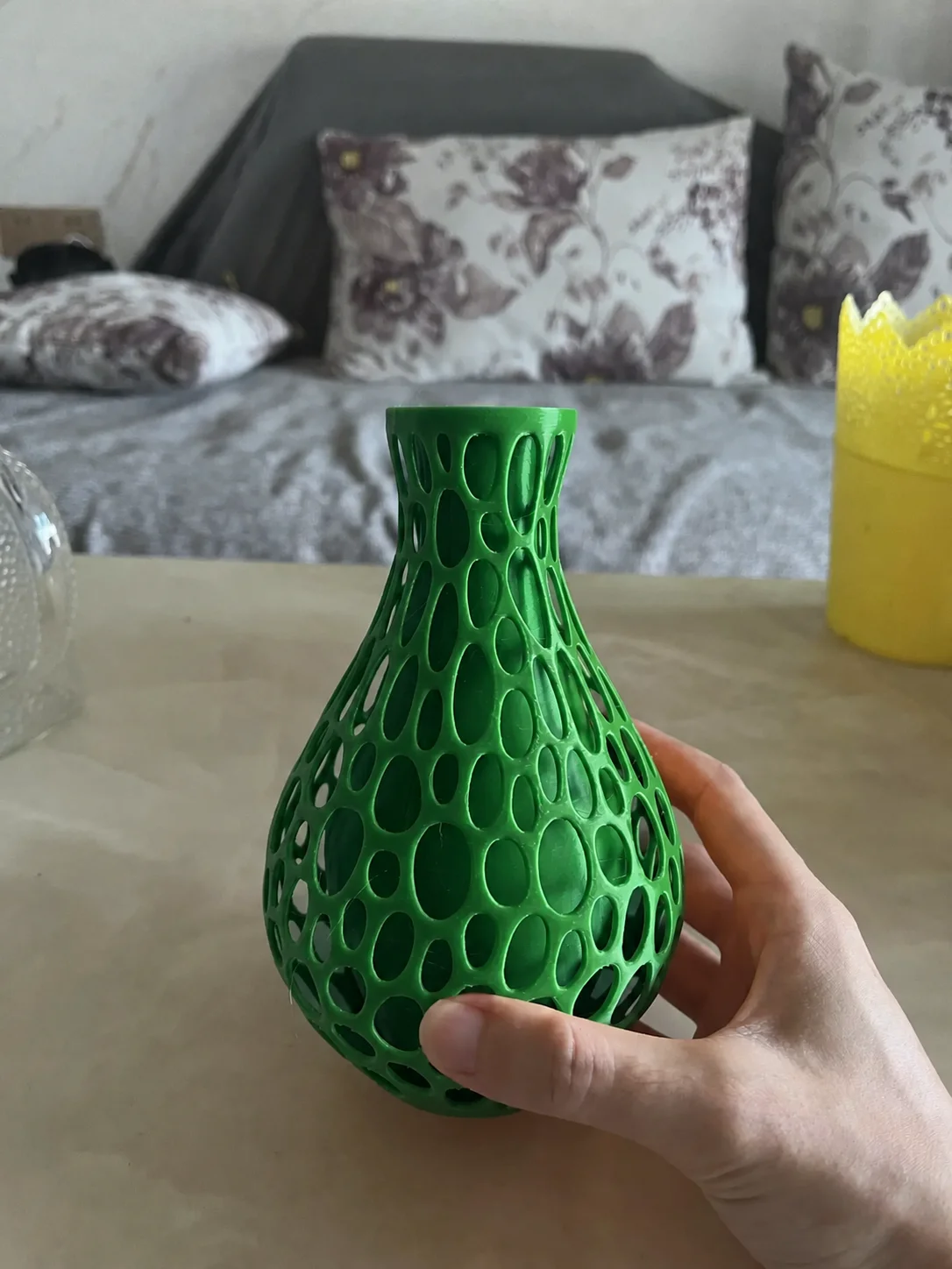 3D Baskı Petek Dokulu Vazo - Delikli Dekoratif Vazo-Yeşil görsel 2