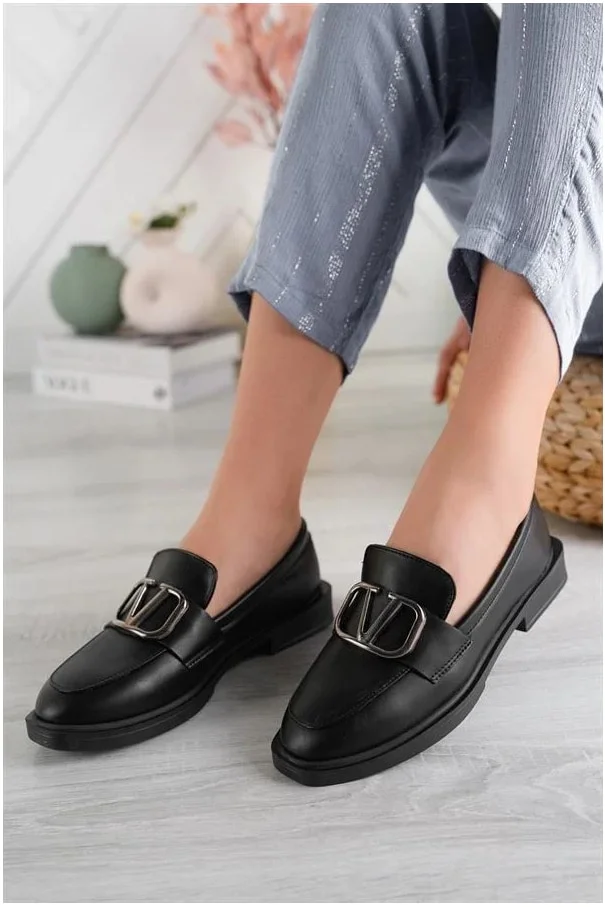 Kadın Loafer Tokalı Ayakkabı Ayakkabı Topuklu Taban Kalın Cilt Casual Günlük Deri