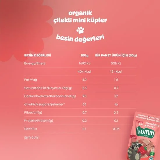 Organik Çilekli Glutensiz Vegan Mini Küpler 30 Gr görsel 5