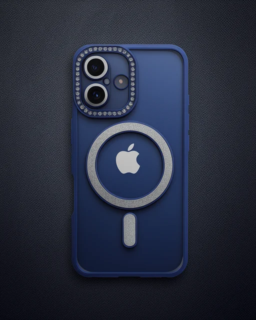 Apple İphone 16 Plus Kılıf Joke Simli Magneticsafe Kılıf - Lacivert