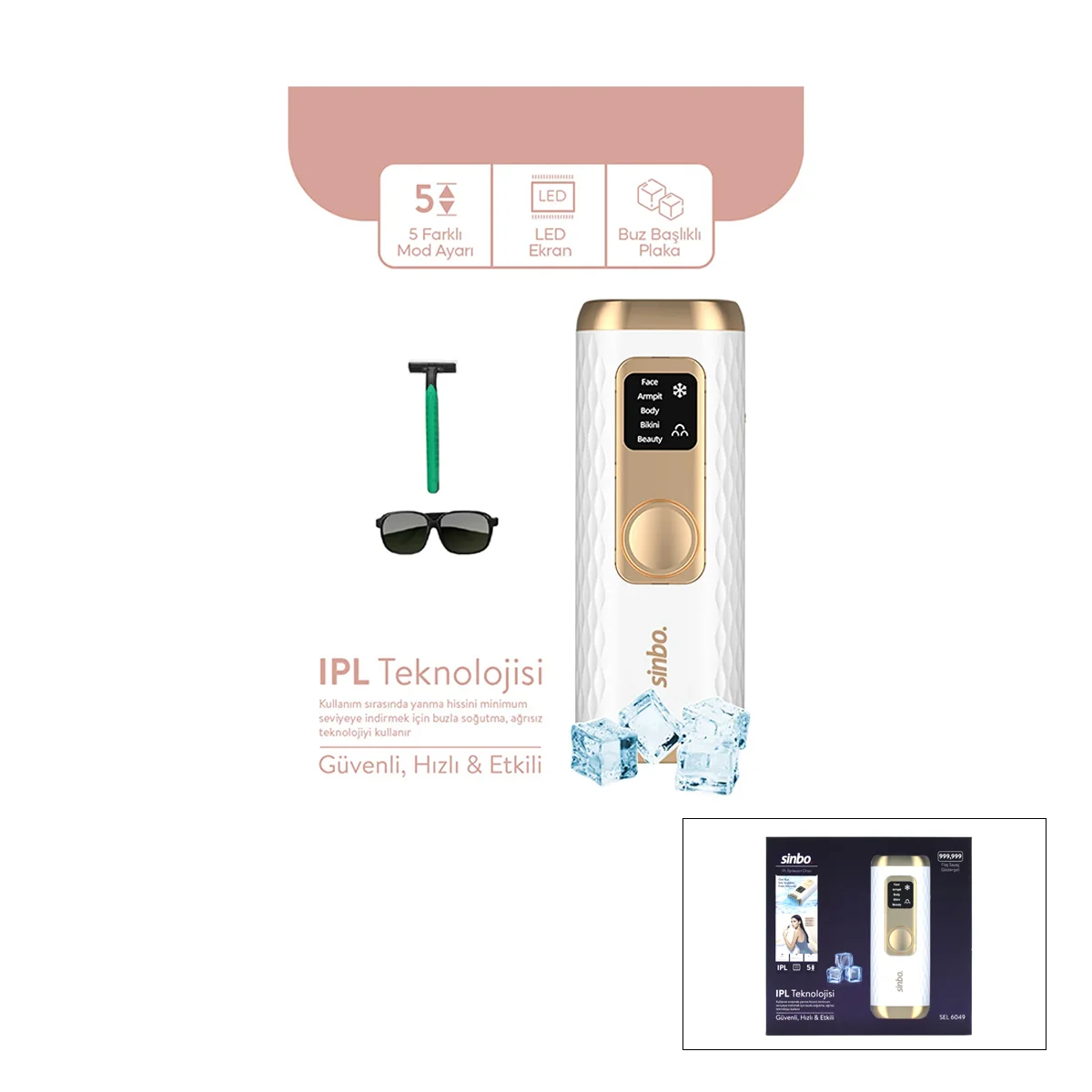 IPL Buz Lazer Epilatör - 5 Mod, LCD, Tüm Vücut görsel 2