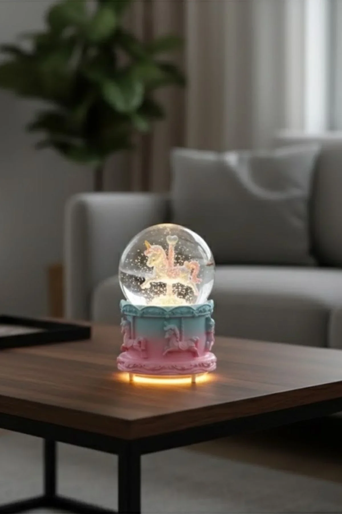 Pilli Işıklı Müzikli Kar Küresi–At Figürlü Eğlenceli Masaüstü Biblo, LED Aydınlatmalı Dekoratif Hediyelik Kar Küresi görsel 7