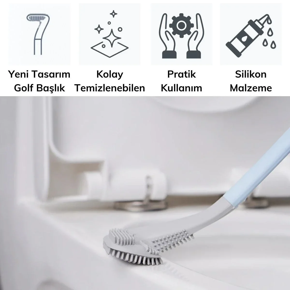 Golf Tasarımlı Silikon WC Klozet Mutfak Tezlik Fırçası Kanca Hediyeli görsel 3