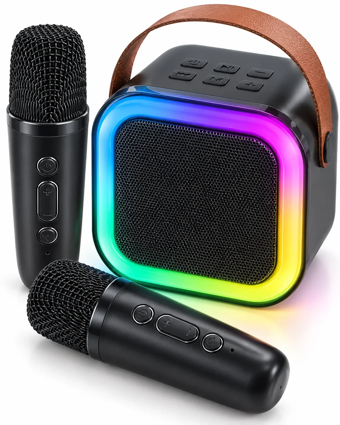 Renkli LED Aydınlatmalı Taşınabilir Bluetooth Hoparlör ve 2 Mikrofon Seti görsel 2