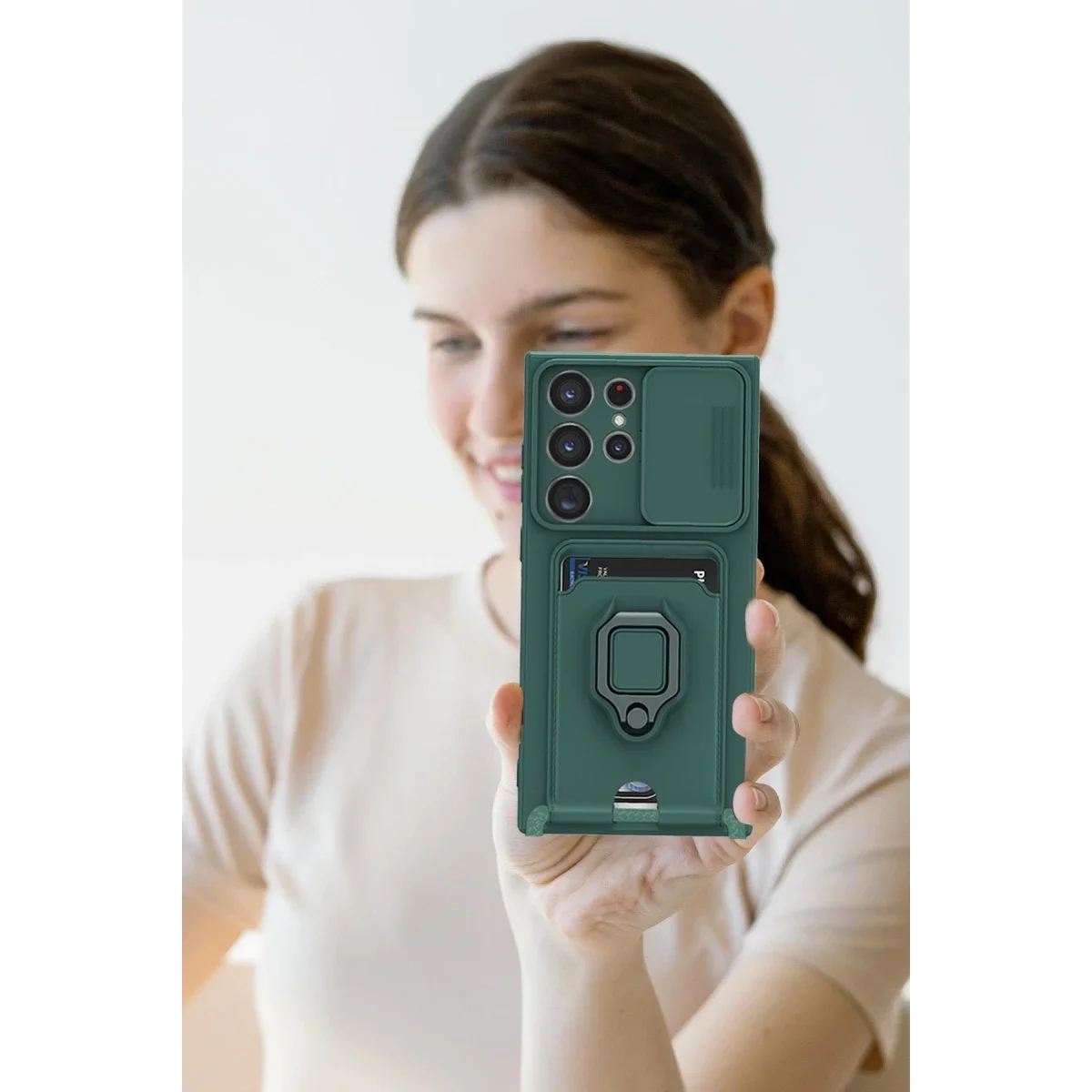Samsung Galaxy S25 Ultra Kılıf Zuma Kartvizitli Yüzüklü Silikon - Kırmızı görsel 3