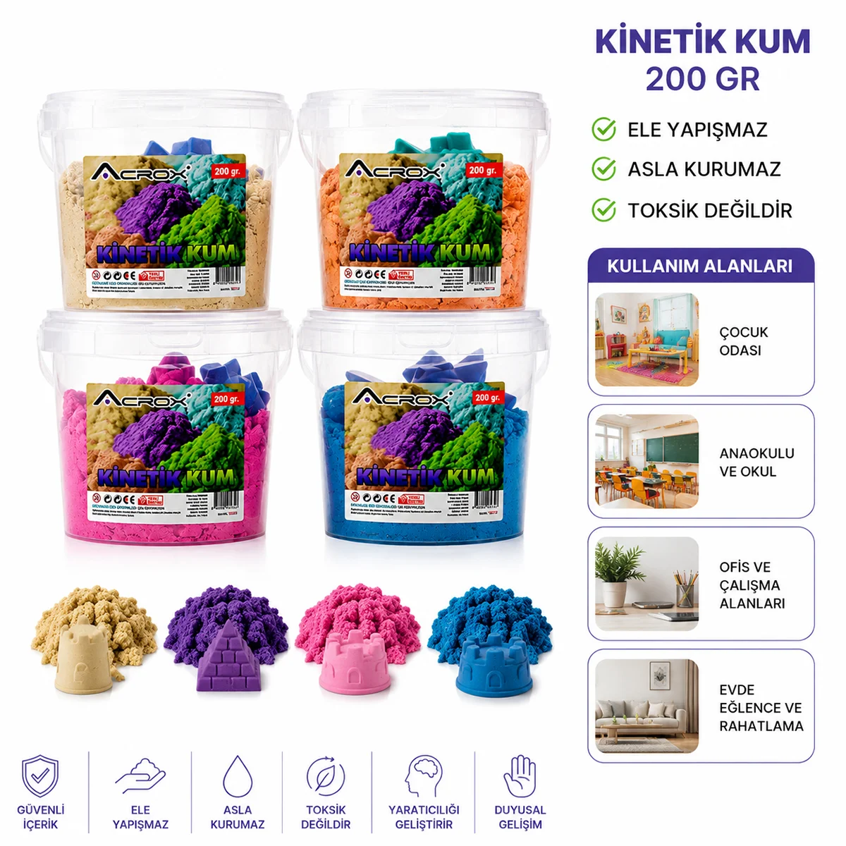 Kinetik Kum Renkli - Ele Yapışmaz, Kurumaz 200 gr ( 1Adet) görsel 2