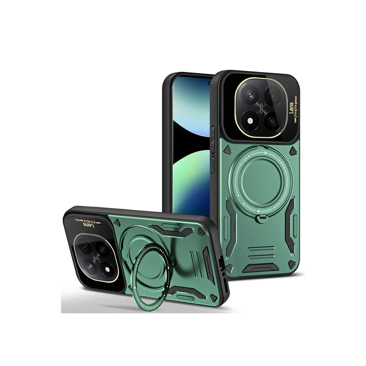 Xiaomi Redmi Note 14 Pro 4G Kılıf Joy Lens Standlı Kapak - Koyu Yeşil
