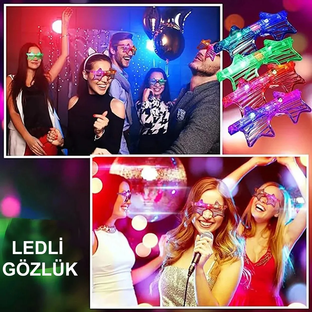 Işıklı Yıldız Gözlük Ledli Parti Gözlüğü 6 Renk 12 Adet görsel 4