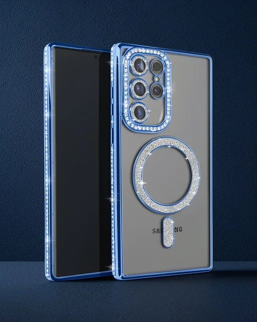 Samsung Galaxy S25 Ultra Kılıf Joke Simli Magneticsafe Kılıf - Mavi