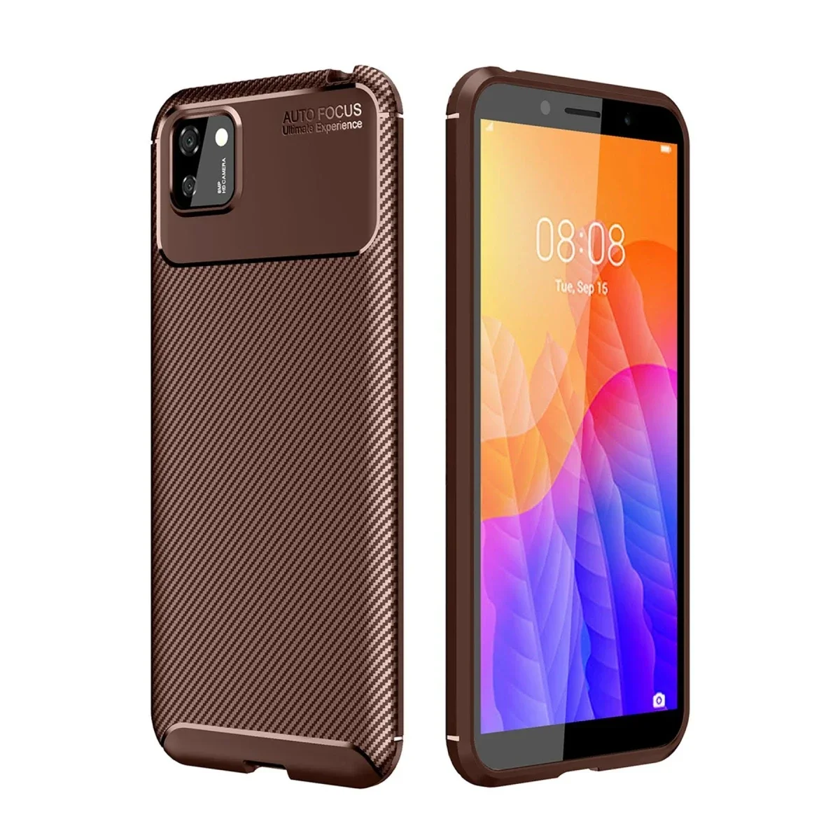 Huawei Y5P Kılıf Auto Focus Karbon Kapak - Kahverengi