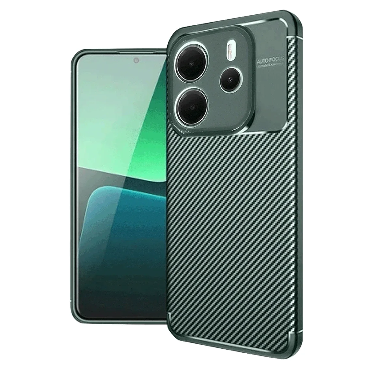 Xiaomi Redmi Note 14 4G Kılıf Auto Focus Karbon Kapak - Koyu Yeşil