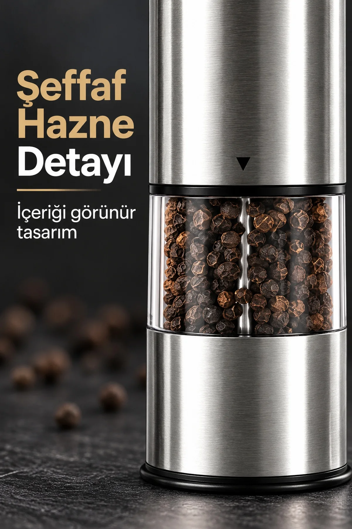 Şeffaf Hazneli Tuz Karabiber Öğütücü Pilli Taşınabilir Mutfak Aleti görsel 4