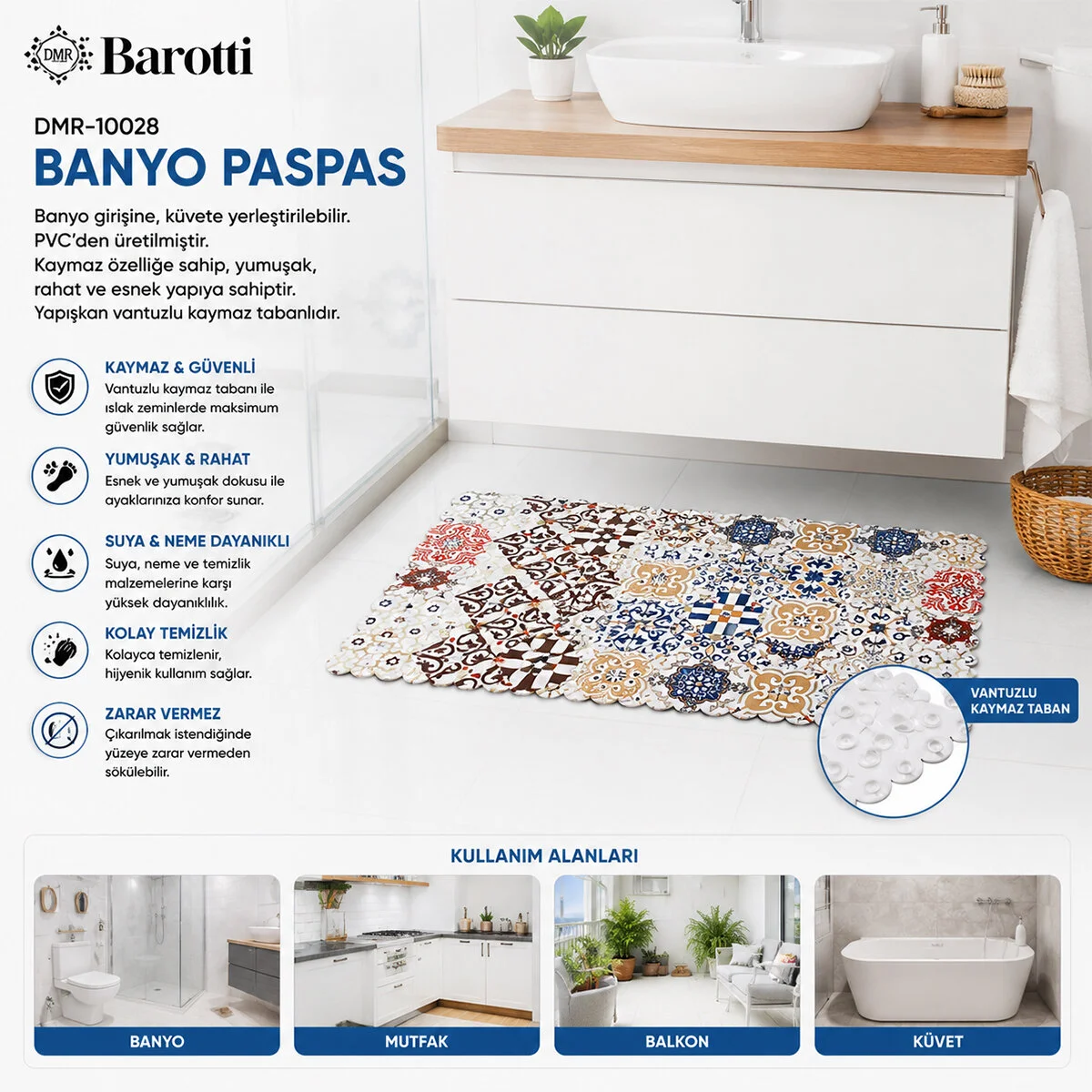 Dikdörtgen Desenli 70 X 34 Cm Su Eci - Sihirli Kaydırmaz Banyo - Küvet Paspas görsel 2
