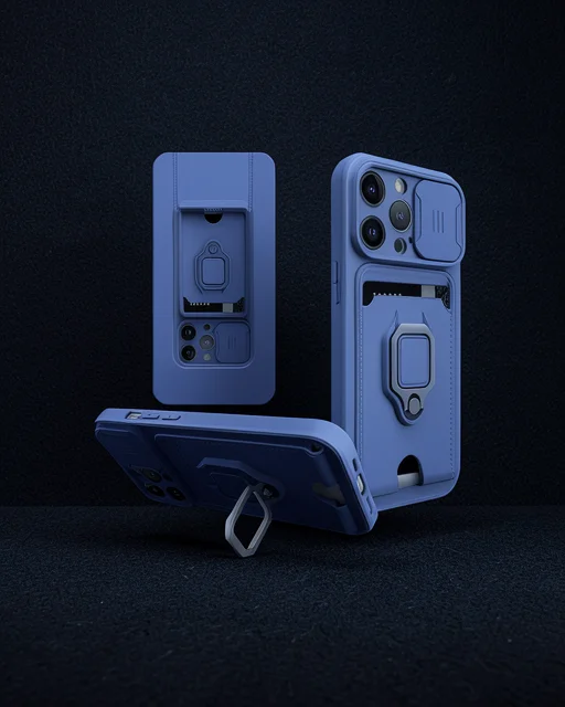 Apple İphone 14 Pro Max Kılıf Zuma Kartvizitli Yüzüklü Silikon - Lacivert