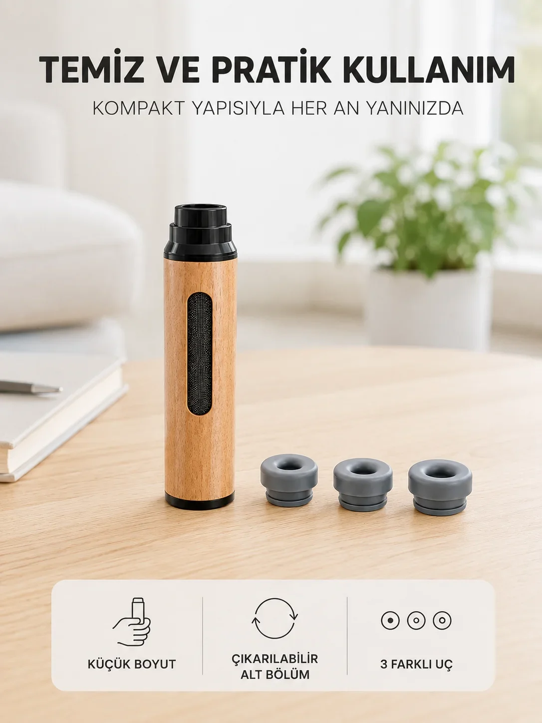 Ahşap Görünümlü ni Küllük Taşınabilir Kompakt Tasarım 3 Farklı Uç Seçeneği
