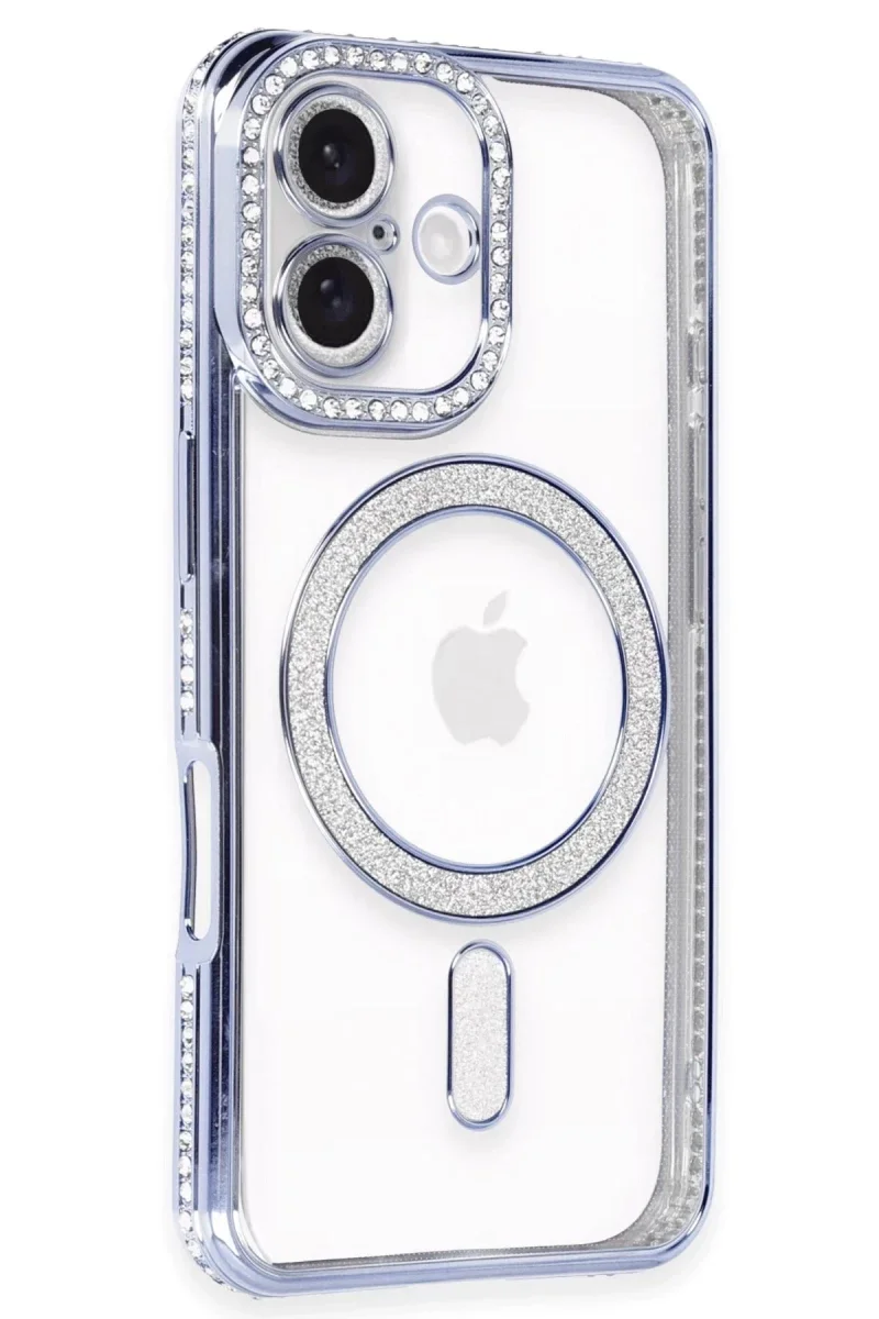 Apple iPhone 16 Plus Kılıf Joke Simli Magneticsafe Kılıf - Mavi görsel 2