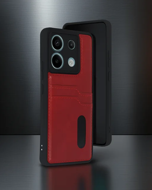 Xiaomi Redmi Note 13 Pro 5g Kılıf Sara Kartvizitli Deri Kılıf - Kırmızı