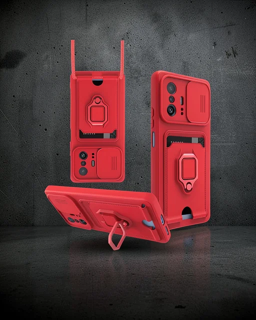 Xiaomi Mi 11t Pro Kılıf Zuma Kartvizitli Yüzüklü Silikon - Kırmızı