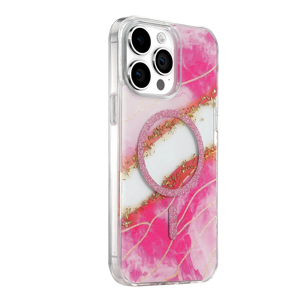 Onegif Apple İphone 14 Pro Max Lotus Simli Magsafe Kapak - Pembe görsel 2