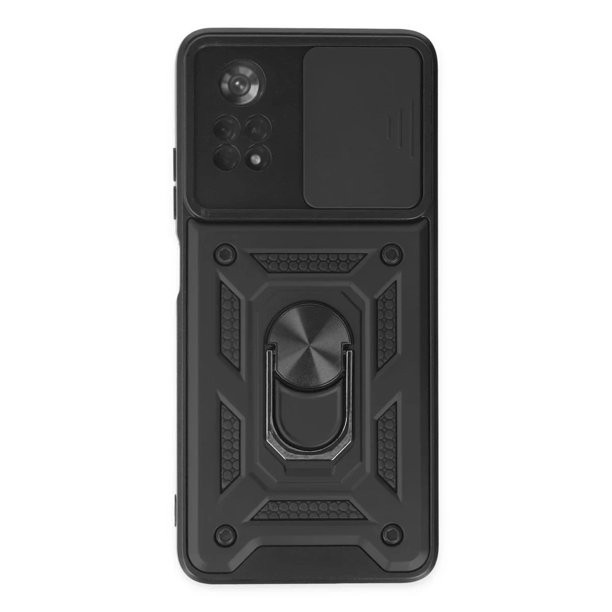 Xiaomi Poco X4 Pro 5G Kılıf Pars Lens Yüzüklü Silikon - Siyah
