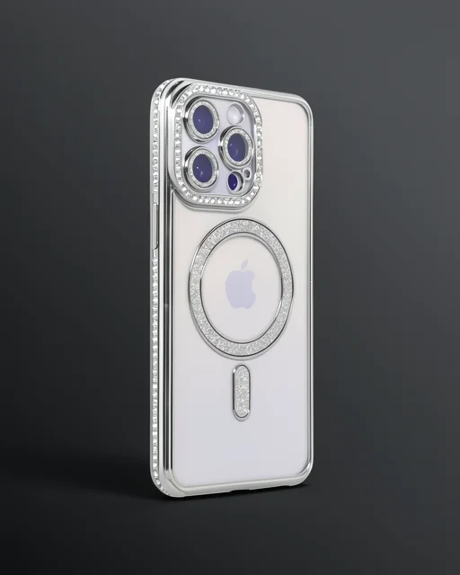 Apple İphone 15 Pro Max Kılıf Joke Simli Magneticsafe Kılıf - Gümüş