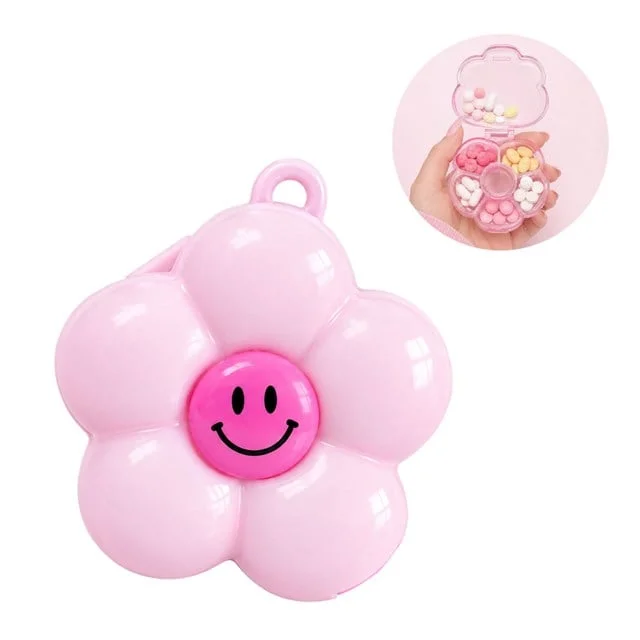 SN-38886 Hap İlaç Saklama Kutusu 5 Bölmeli Çiçek Tasarımlı Taşınabilir Anahtarlıklı Organizatör görsel 4