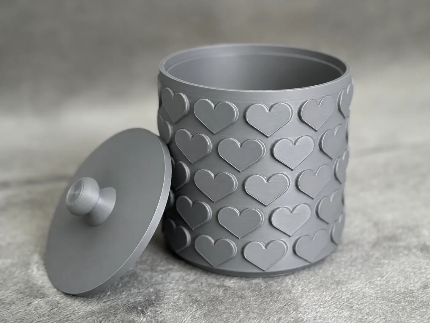 3D Baskı Kalp Desenli Kapaklı Saklama Kutusu - İki Renkli Organizer - Gri