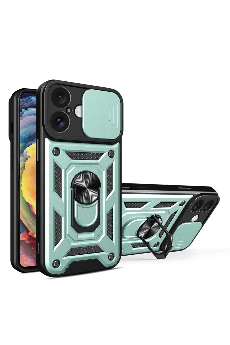 Apple iPhone 16 Kılıf Pars Lens Yüzüklü Silikon - Yeşil