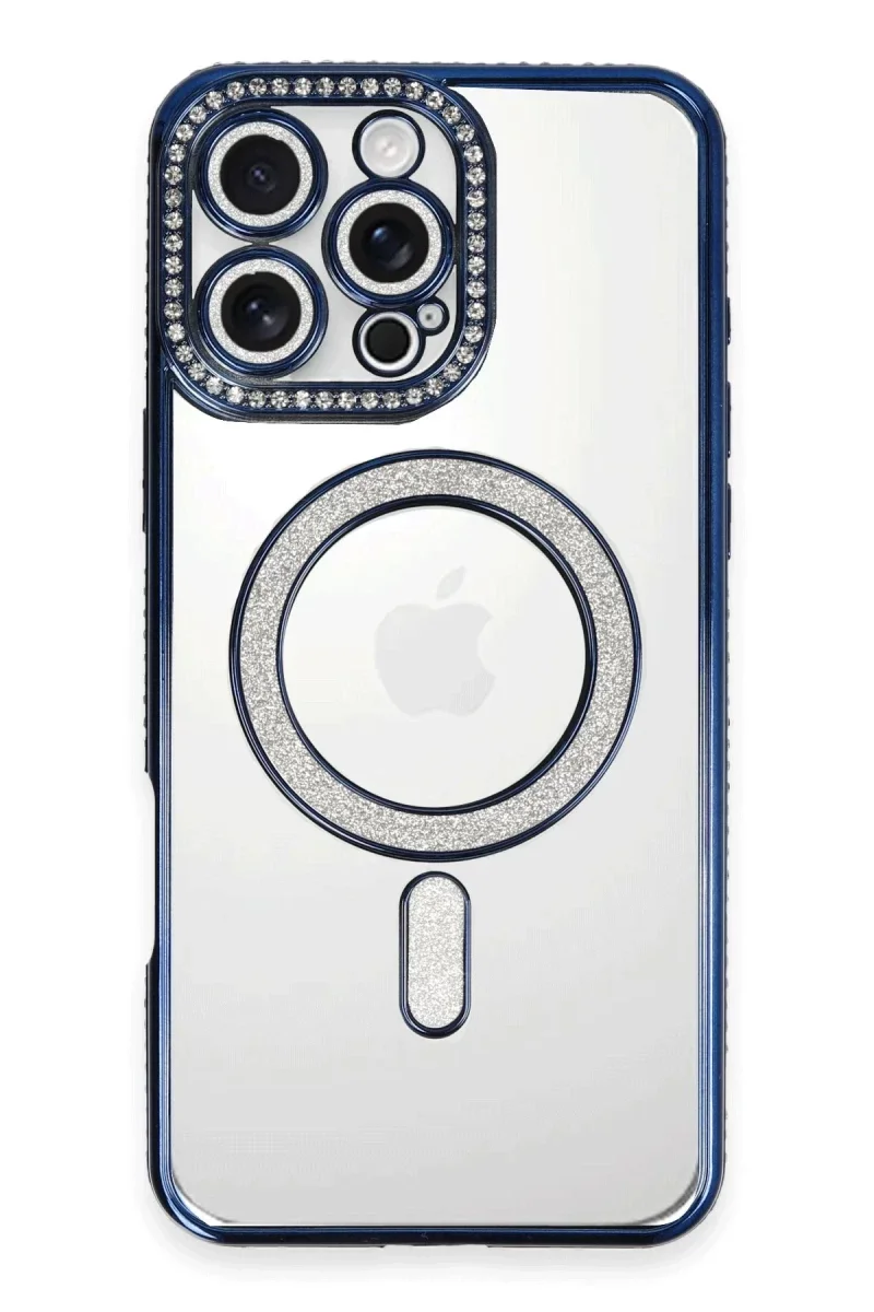 Apple iPhone 16 Pro Max Kılıf Joke Simli Magneticsafe Kılıf - Lacivert