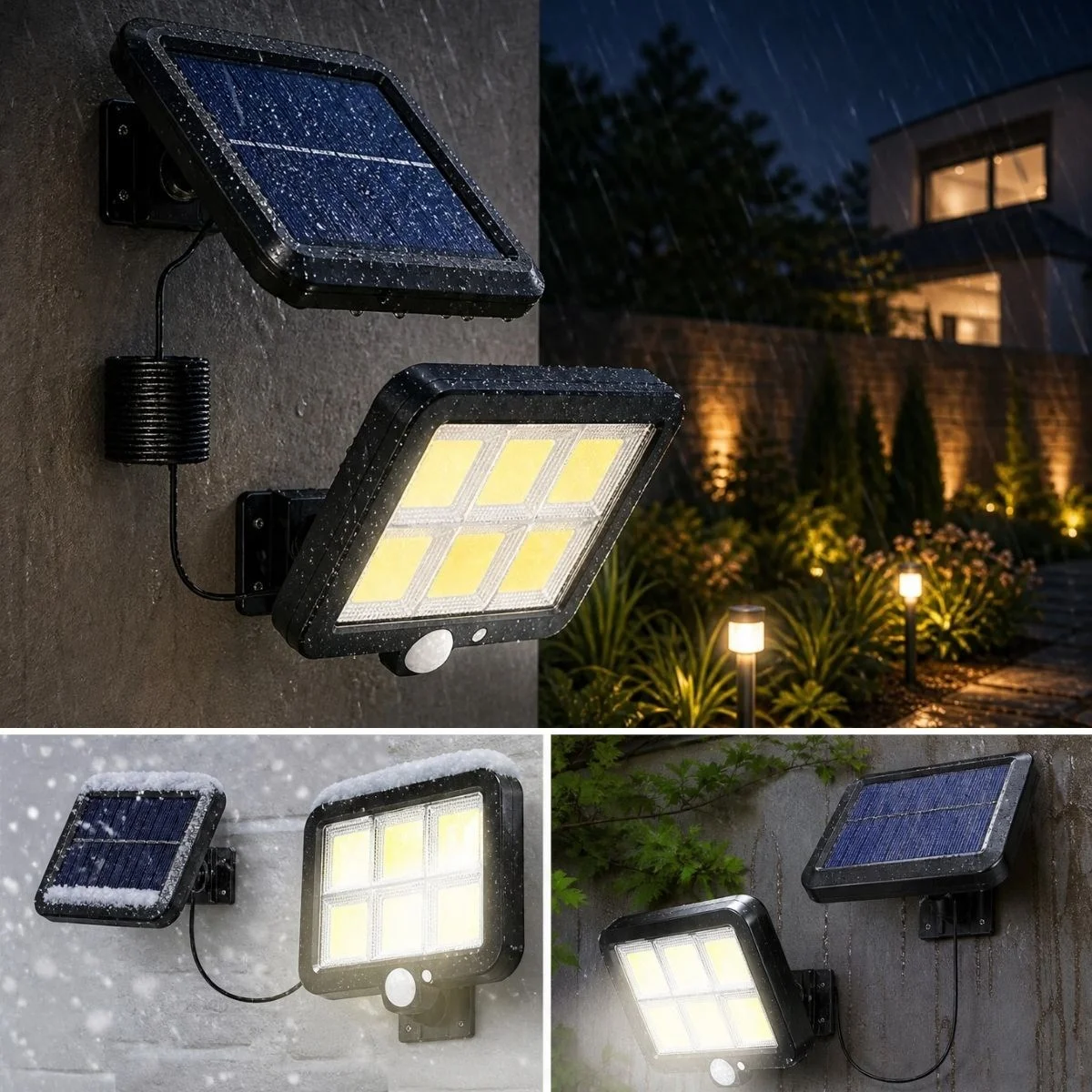 160 LED Solar Bahçe Aydınlatması, 6'lı Güneş Panelli LED Lamba, 5 Metre Kablolu ve Kumandalı görsel 3