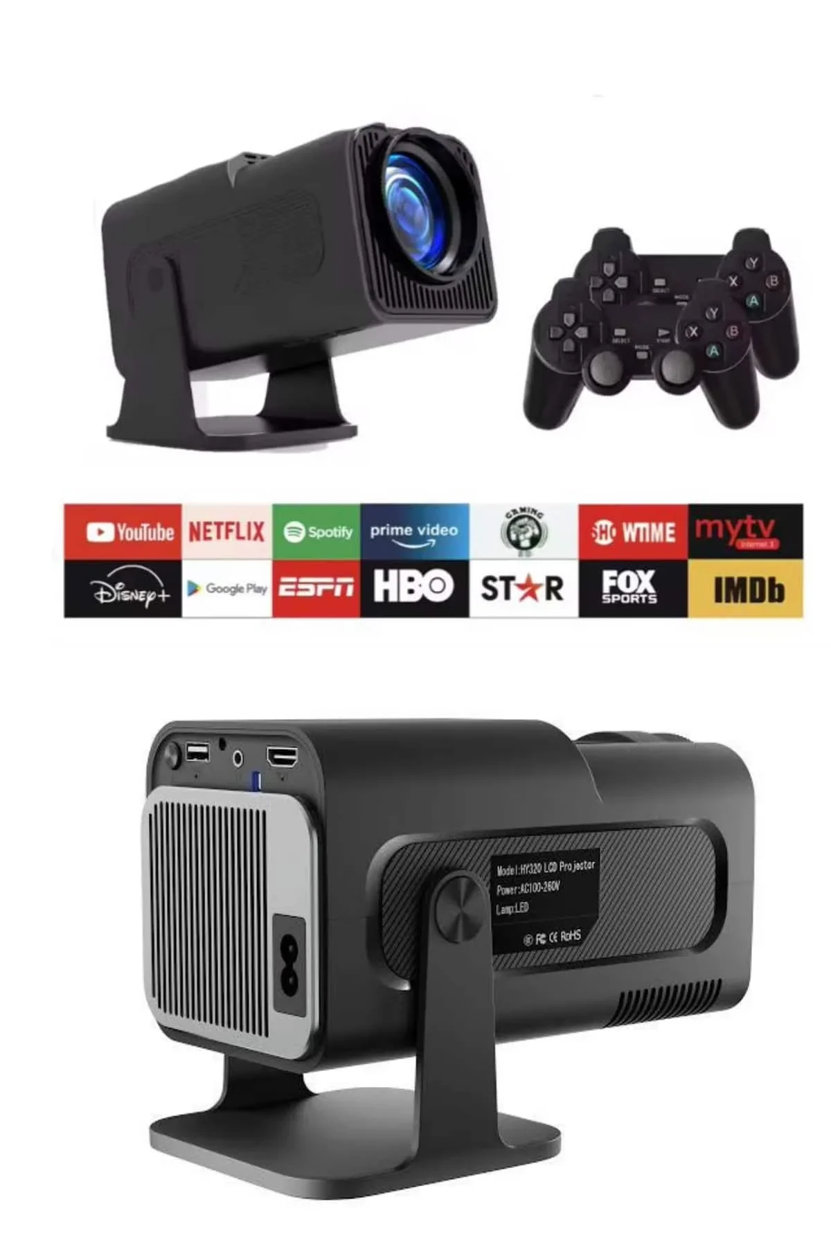 Çift Kollu Projeksiyon Taşınabilir Game Projektör Full Hd 1080P 4k Projeksiyon Gamepad görsel 3