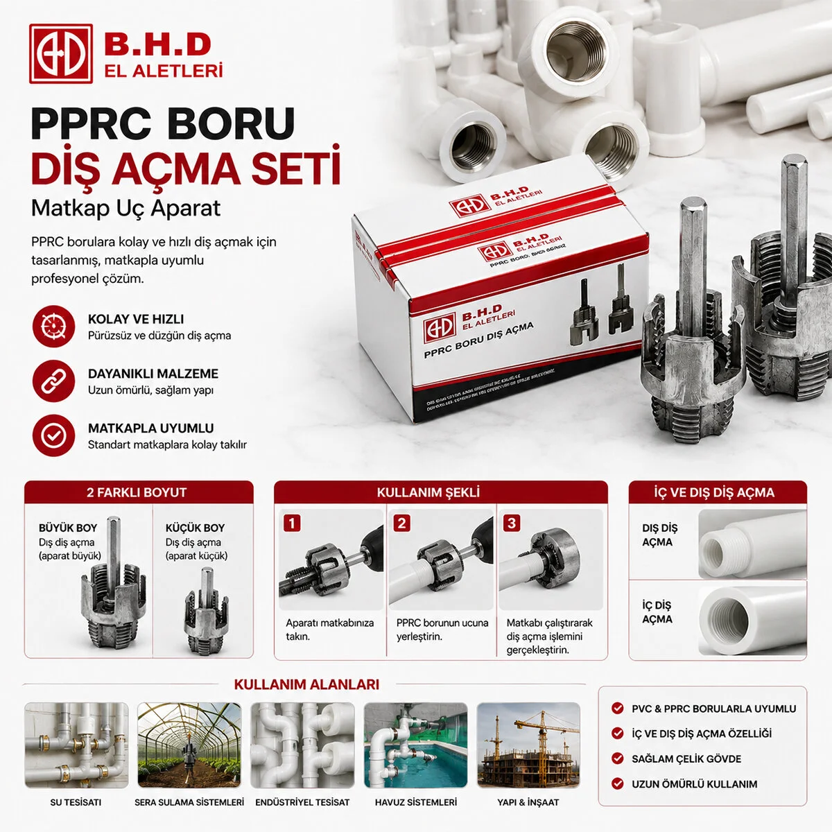 2PCS Pprc Boru Diş Açma Matkap Uç Aparat görsel 2